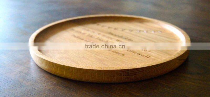 Customerization Laser Logo Round Tray Round Shape Wooden Serving Plate Wooden Fruit Plate Food Safe Varnish Rubber Wood Tray