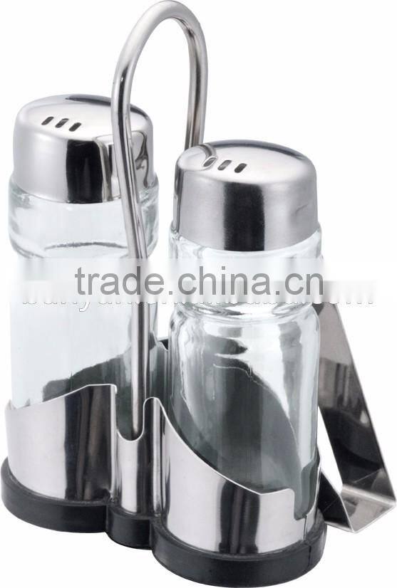 Stainless Steel Condiment Holders Glass Bottle Vinegar Oil Glass Cruet set