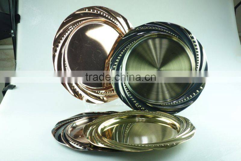 royal round stainless steel wedding plates with multi size and clourful