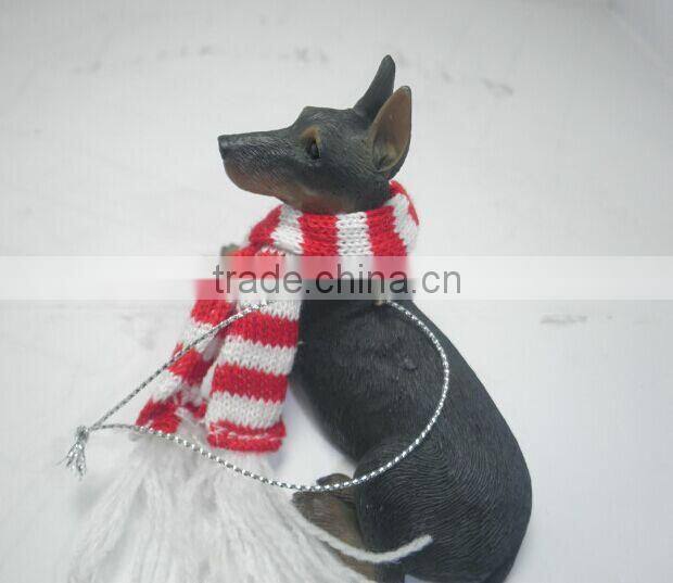 Mini resin Doberman dog christmas hanging decoration