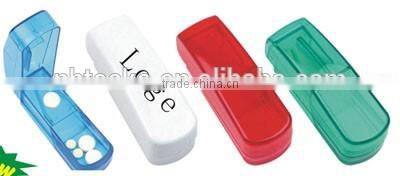 Plastic logo printed travel pill cutter with pill storage box