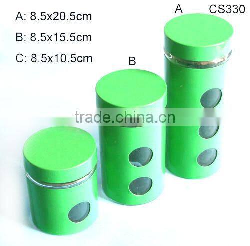 cylinder green stainless steel coating glass jar