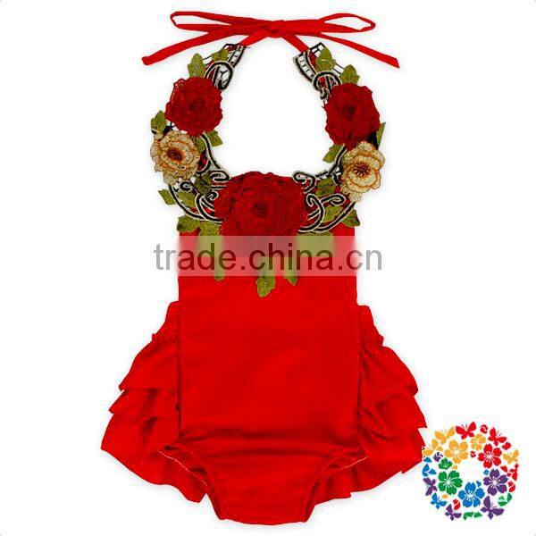 Wholesale Fashion Design Baby 3D Rose Flower Halter Bodysuit Backless Custom Made Rompers