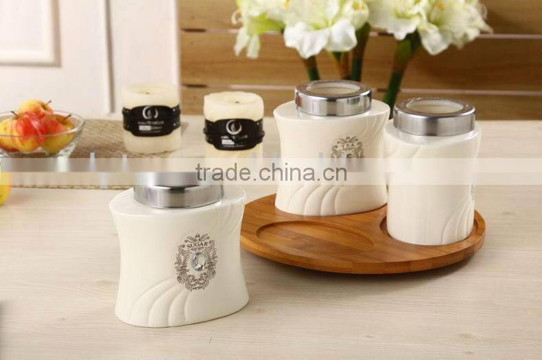 canister set with turntable wooden stand