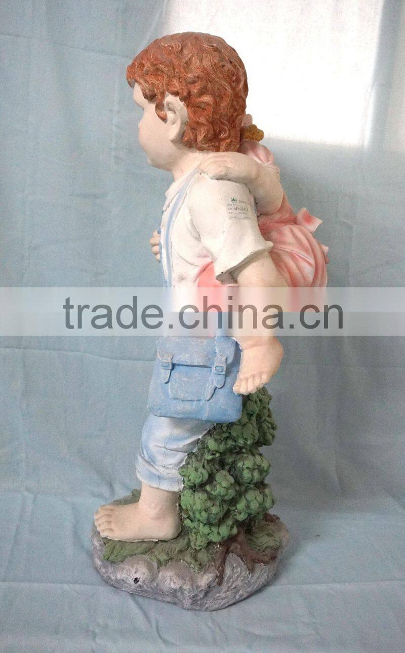 Garden decor reading boy and girl fiberglass statue