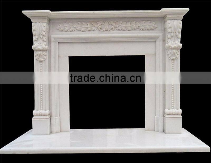 European cultured hand carved beige marble fireplace hearth