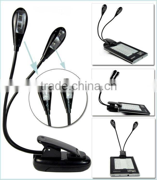 mini Flexible Head 2 LED Book Light With Clip