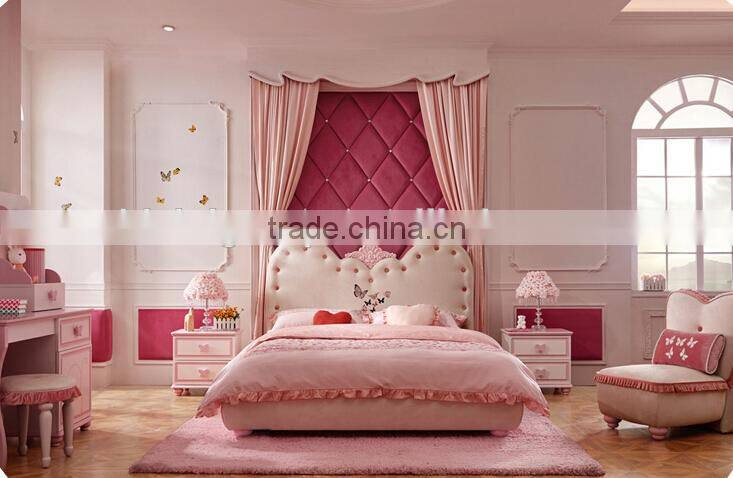 Modern pink handmade carved angel wings upholstered unique kids princess bedroom furniture sets - BF07-70346