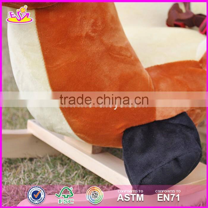 2017 new design lovely plush deer toddlers wooden rocking animals W16D074