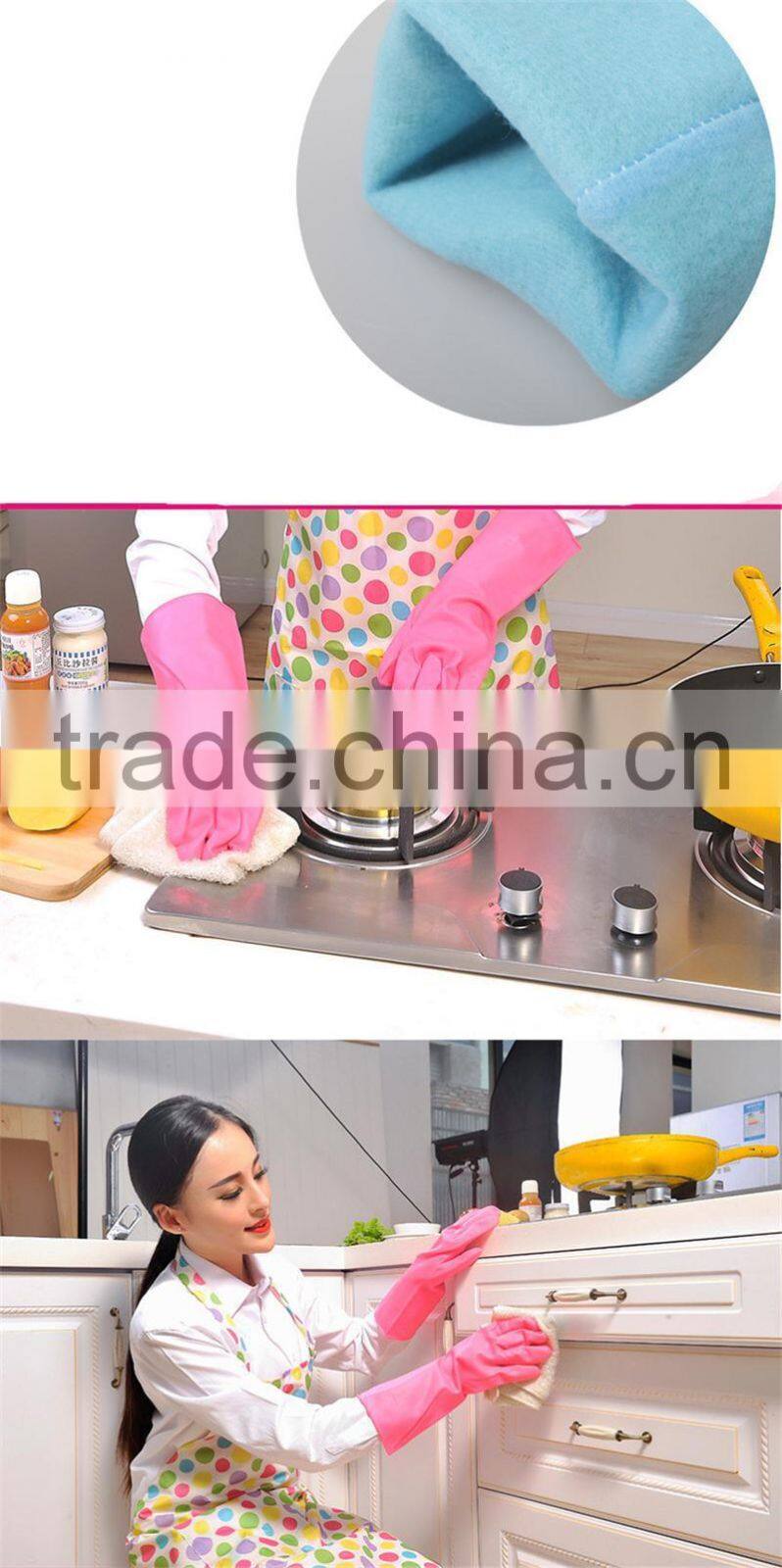 Dish washing up hand protective cotton lined rubber gloves,top glove latex gloves