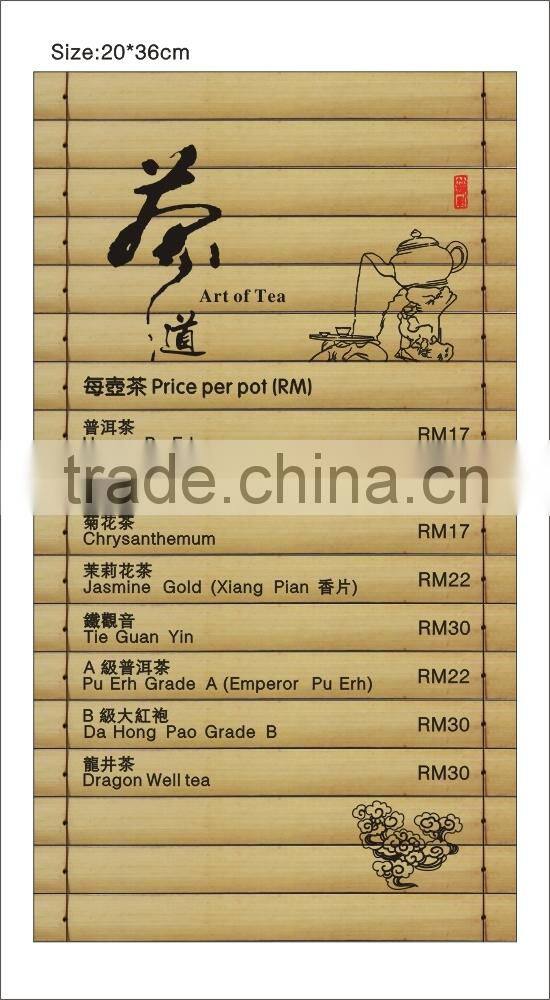 special bamboo menu book for restaurant