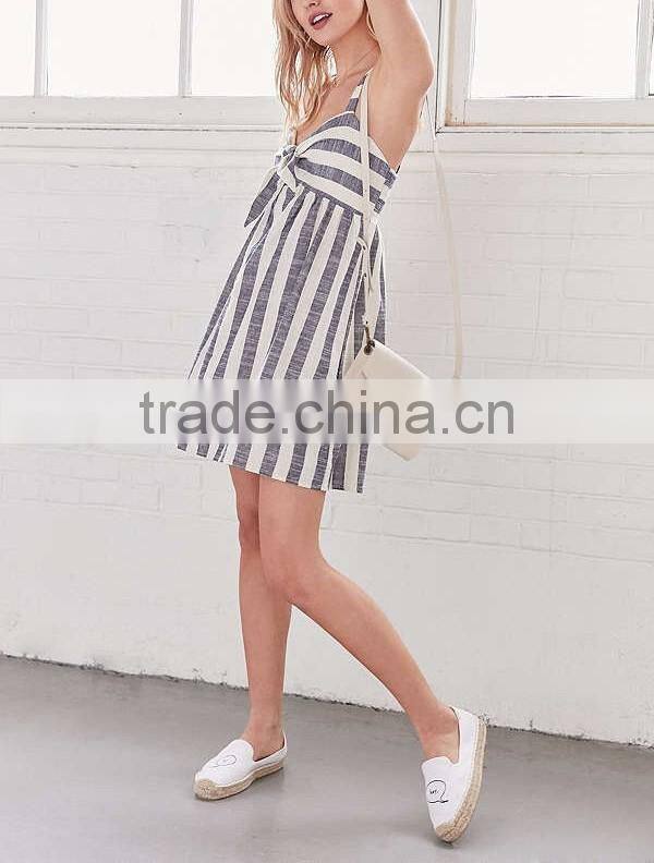 Latest Fashion Party Wear Tie Front Striped Mini Dress For Girls Names With Pictures HSd5081
