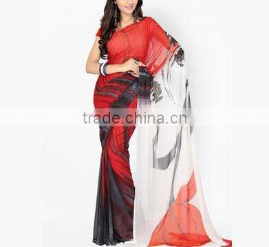 2016 Indian Traditional Saree Print Series Chiffon Long Irregular Women Dress