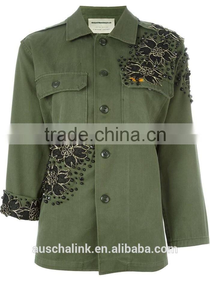 100% cotton women military olive green jacket customized