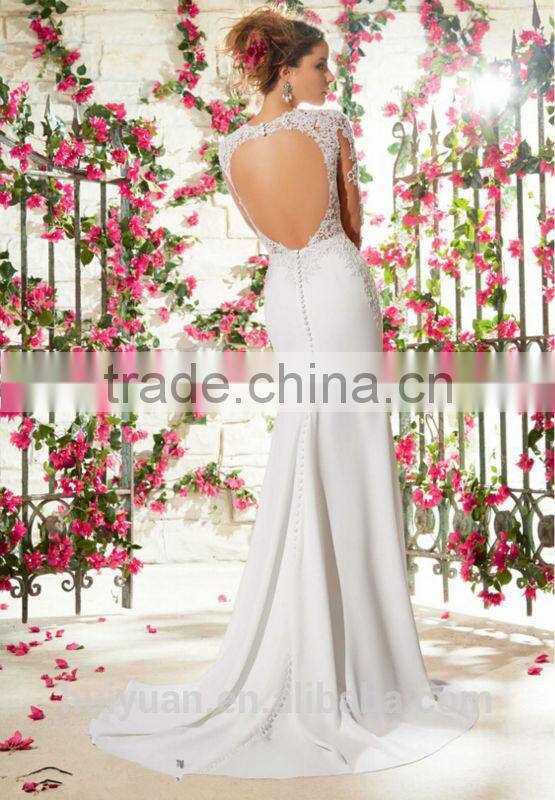 simple open back lace long sleeve white wedding dress
