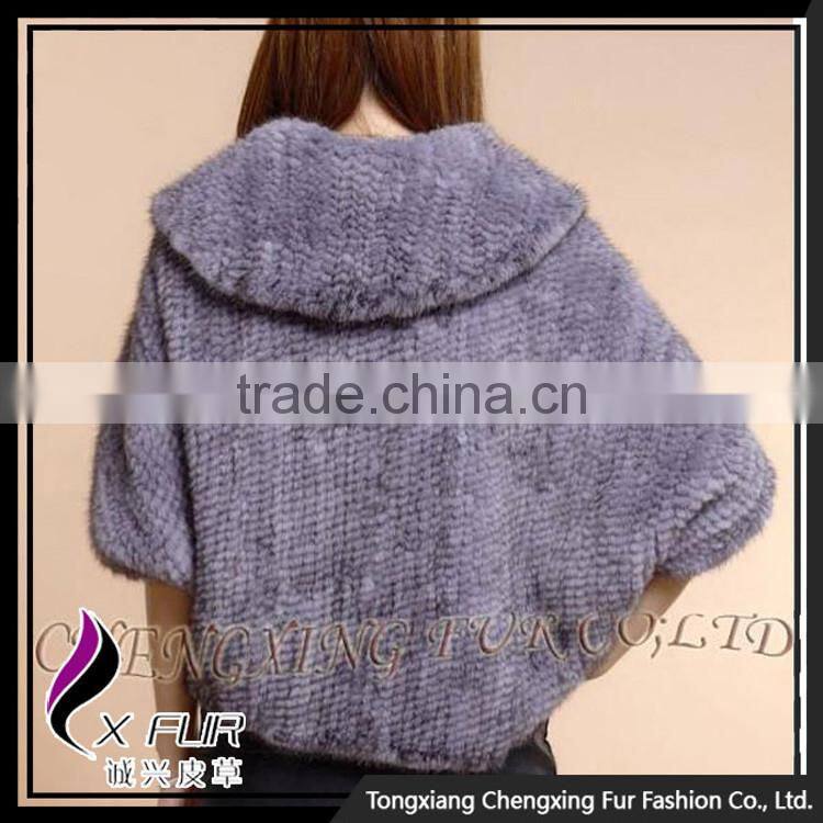 CX-B-M-28C 2016 Fashional Lady Knitted Winter Mink Fur Poncho and Shawl