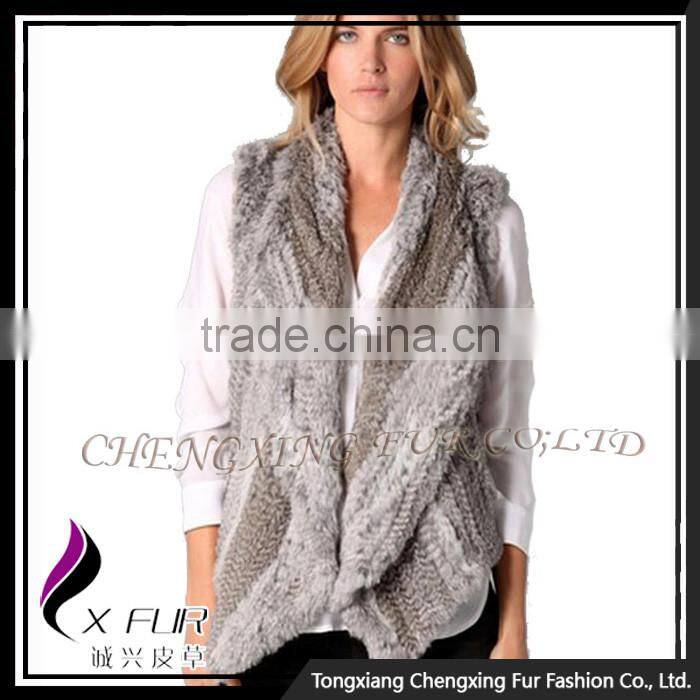 CX-G-B-185C Wholesale Women Plus Size Fur Vest Knitted Real Rabbit Fur Gilet