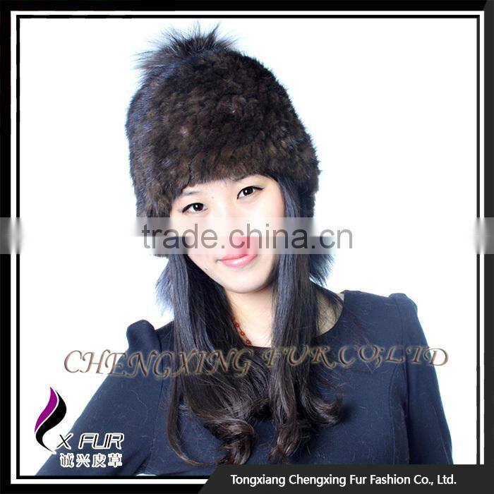 CX-C-08C Custom Beanie Hat With Fur Pom Pom,Knitted Hat With Pom Pom, Mink Fur Knitted Cap