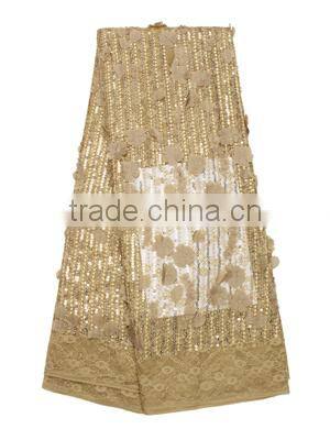 Fashionable Gold color handwork 3D flower french net lace fabric french lace for Bride dress FL1381