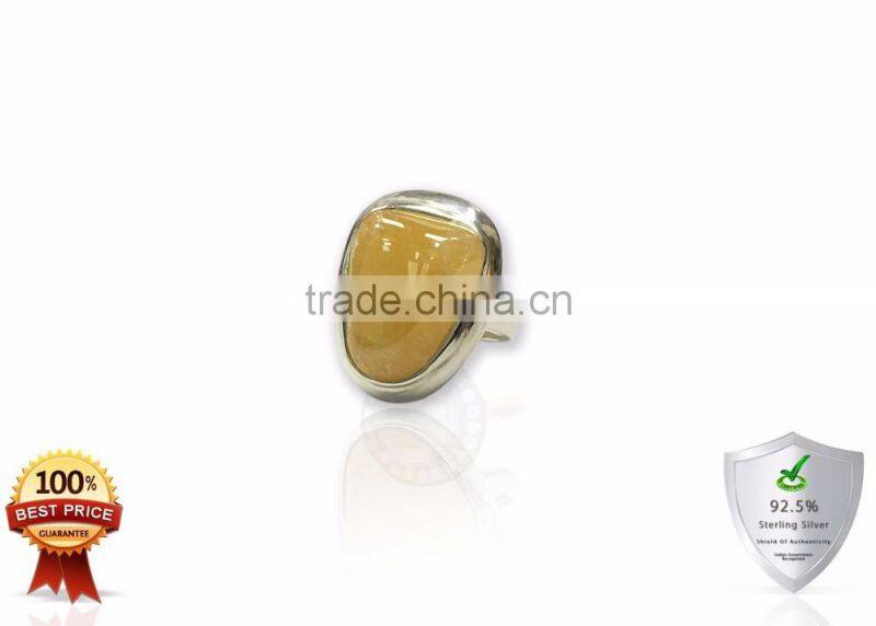 925 Silver Fashionable Uncut Yellow Sapphire Gemstone Ring