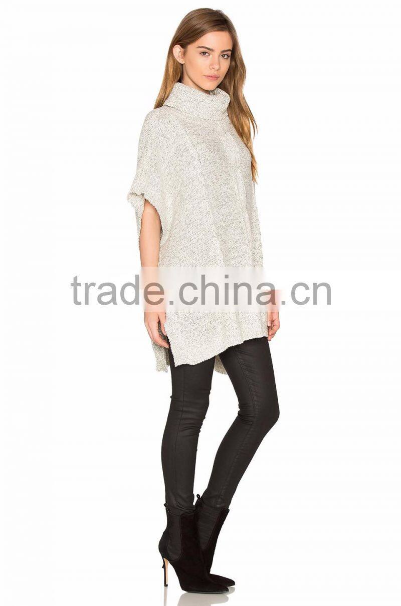 Latest design side slits women poncho fashion hooded poncho 2017