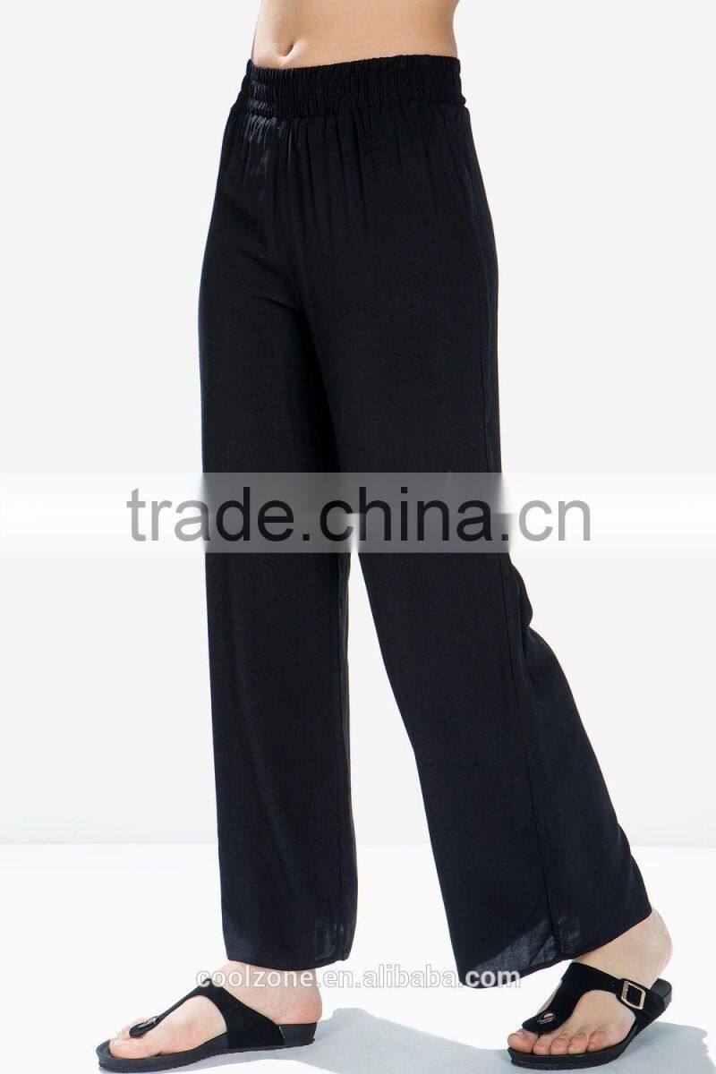 Loose-fit elasticized waist wideleg harm pants unlined pants