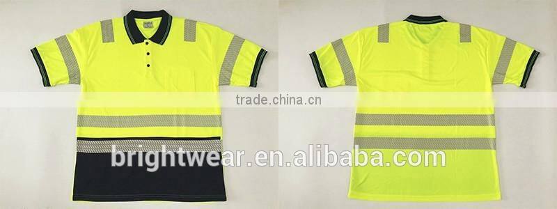 Men's fluorescent two-tone protective reflective generic segmented tapes UPF bulk safety polo shirt