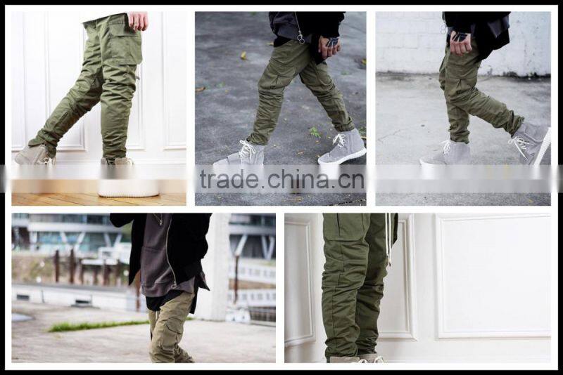 Mens green pocket inside hem zipper woven fashion pants