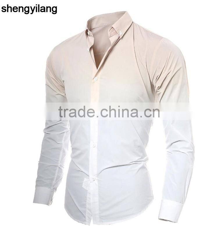 Custom Men's Gradient Tie Dye Printing Long Sleeves Dress Shirts in guangzhou