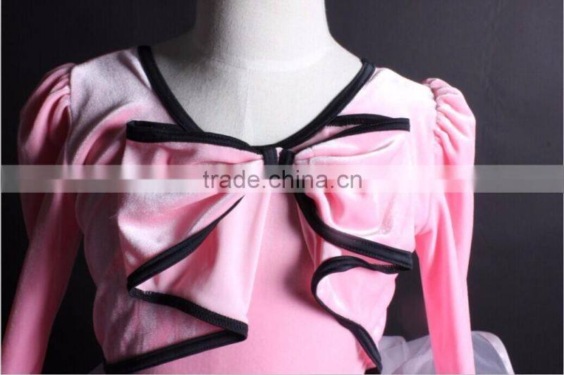 2017 Newly!! Lovely pink velvet tight uniforms, long sleeve ballet uniforms
