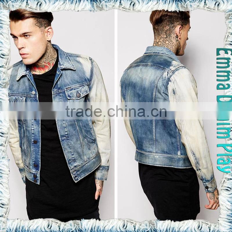 2016 Spring Tops Sleeves Bleached White Blue Denim Men's Jackets Clothes