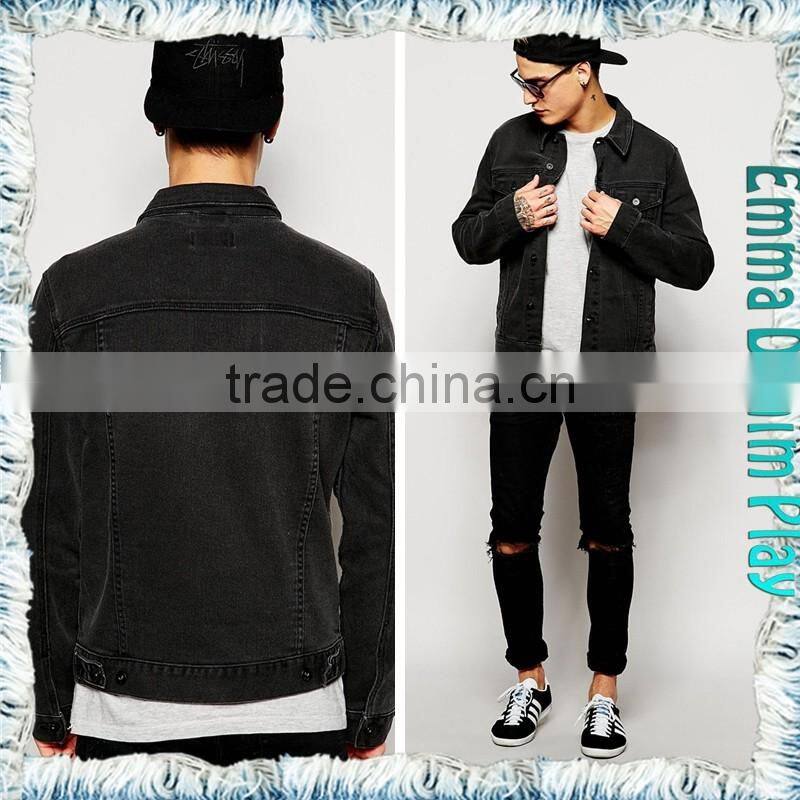 2016 Hot Style 100% Cotton Stone Wash Vintage Black Denim Mens Chic Jackets