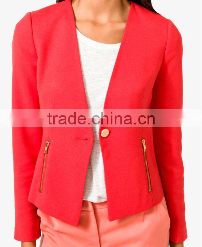 Collarless Knit Blazer