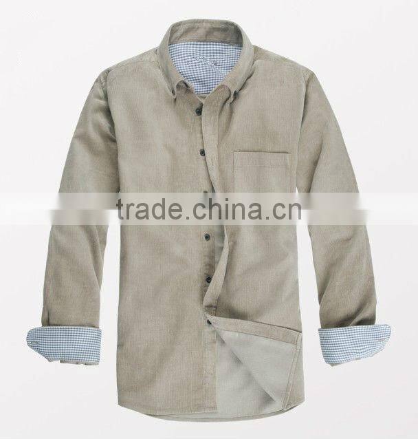 high quality long sleeve contrast keep warm corduroy casual shirts for men with one pocket