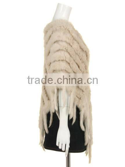 YR099 Ladies' hand knitting pattern real rabbit fur Shawl/ Mexico hot sell