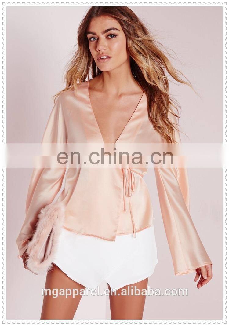 new arrival lady fancy satin blouse sexy designs wholesale