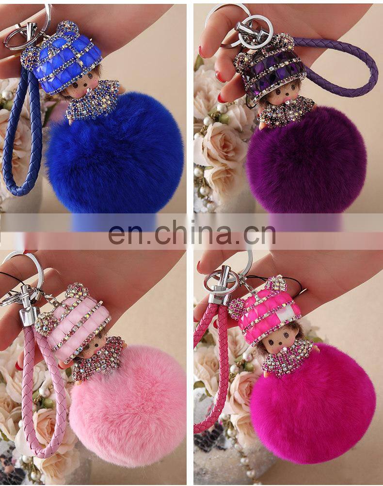 Lovely Monchichi Key Chain Luxury Crystal Key Ring Monchhichi Keychain