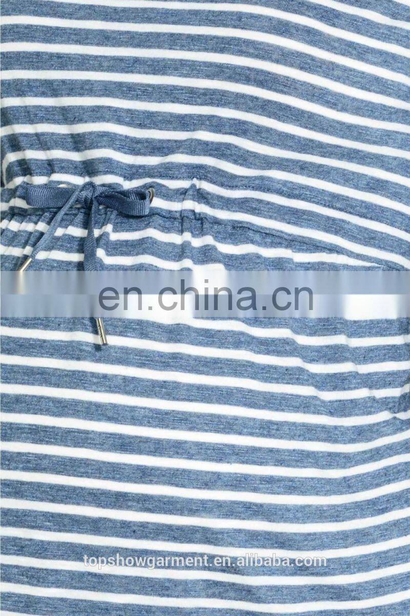 Hot sale 100% cotton maternity oem 3/4 sleeve dress in white blue stripes