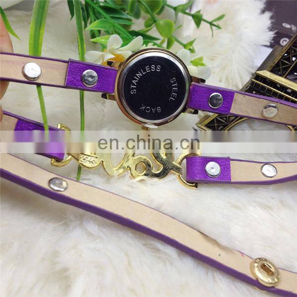 2014 Wholesale Cheap Vintage Leather Wrist Watch 3-stand bracelet watch