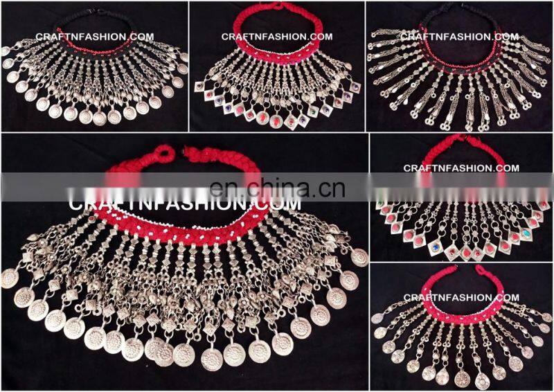 Belly Dance Costume 1960s Ethnic Statement Necklace Vintage Style Kuchi Necklace - Afghan Bib Tribal Jhummer Necklace set