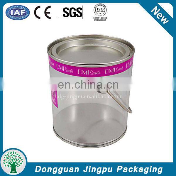 Customized round clear paint can with tin lid
