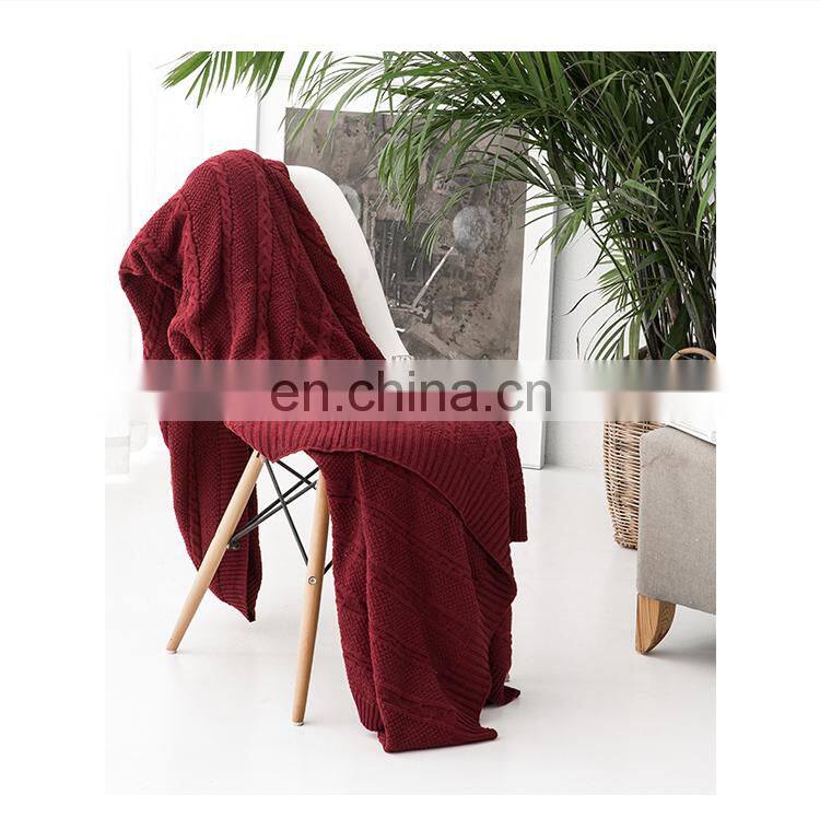 RAWHOUSE hot sale Ivory white Claret Navy blue knitted cotton blanket
