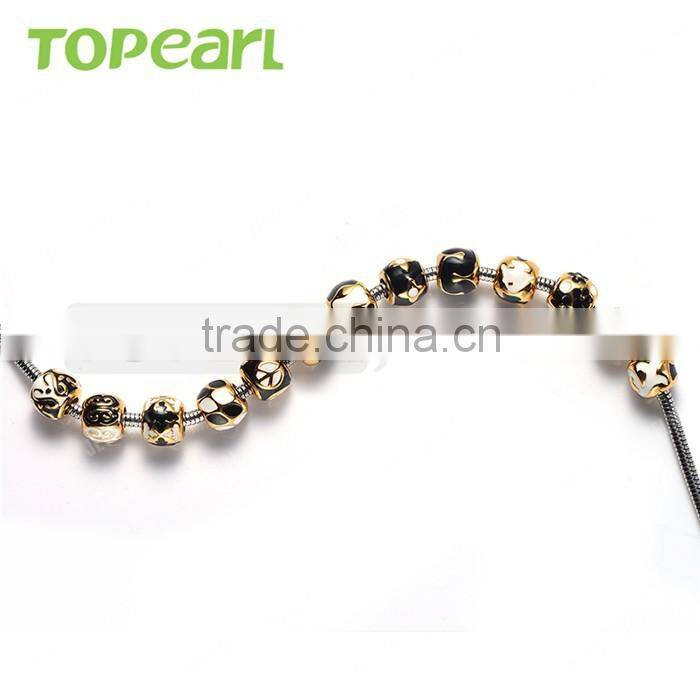 Topearl Jewelry Assorted Fashion Stainless Steel European Charm Bead Black White Gold TCP10