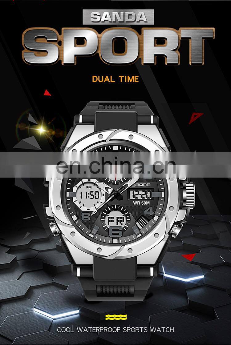 Sanda 6008 Relogio Masculino Sport Men's Watches Luminous Waterproof Analogue Digital Watches Men'S
