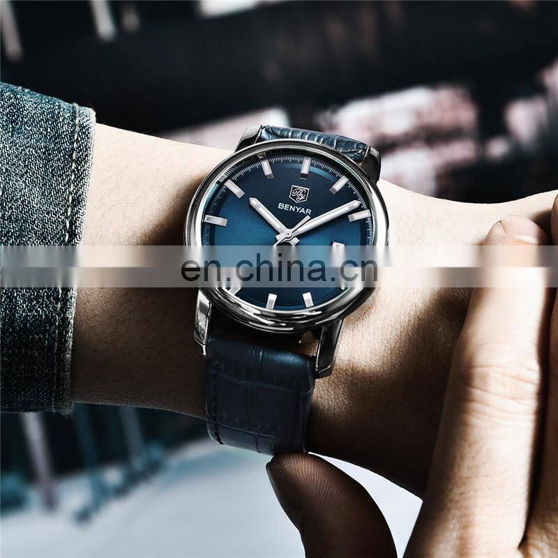 Benyar BY-5144 Fashion Leather Men Mechanical Watches Analog Water Resistant Stainless Steel Case Automatic Watch