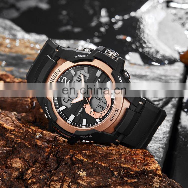 OHSEN AD1901 Men Fashion Multi-function Calendar Date Digital Quartz Watch Silicone Strap Male Sports Hands Watches