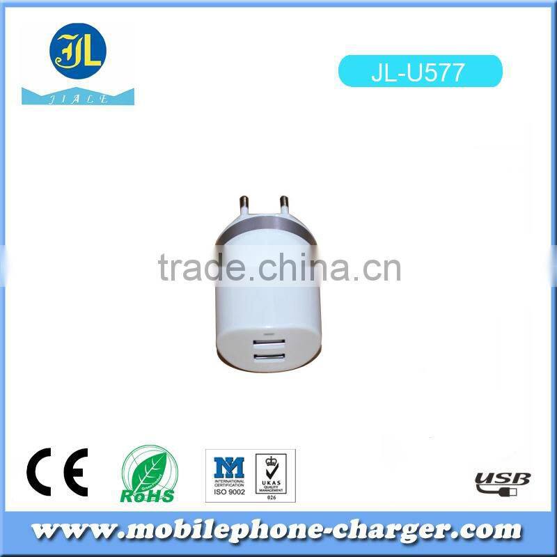 Universal power adapter mobile phone USB travel charger with 2 USB port