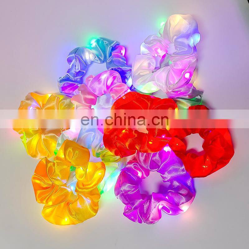 2020 New Arrival Girls LED Luminous Scrunchies Hairband Ponytail Holder Headwear Elastic Hair Bands Solid Color Hair Accessories