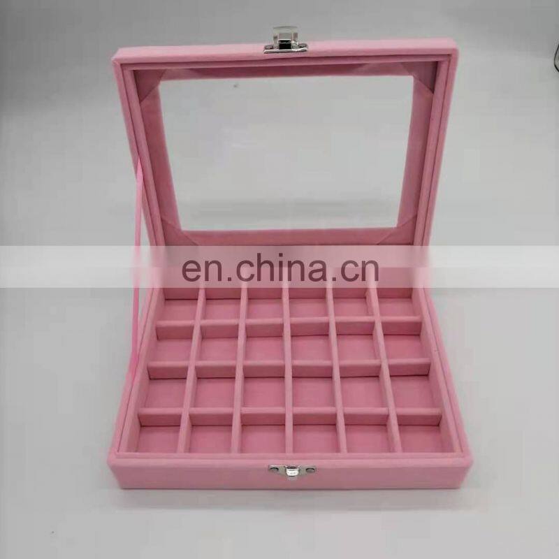 Velvet Glass Ring Earring Jewelry Display Organizer Box Tray Holder Storage Case