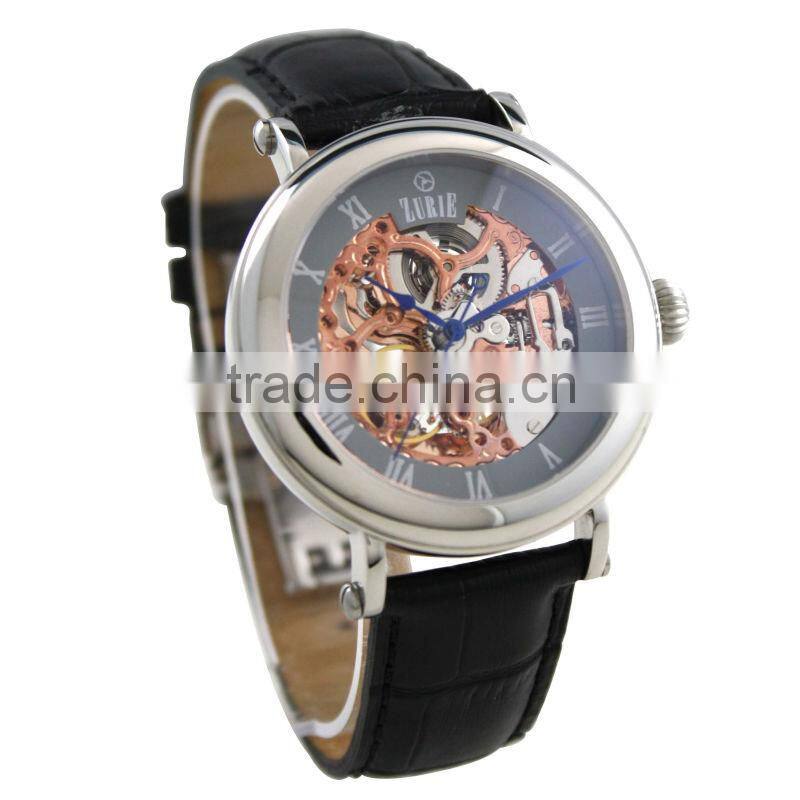 ZUSK01G Classic fashion style skeleton 316L stainless steel 3 atm Automatic movtu luxury watch